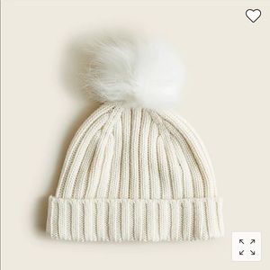 Ribbed pom-pom beanie Ivory OS
